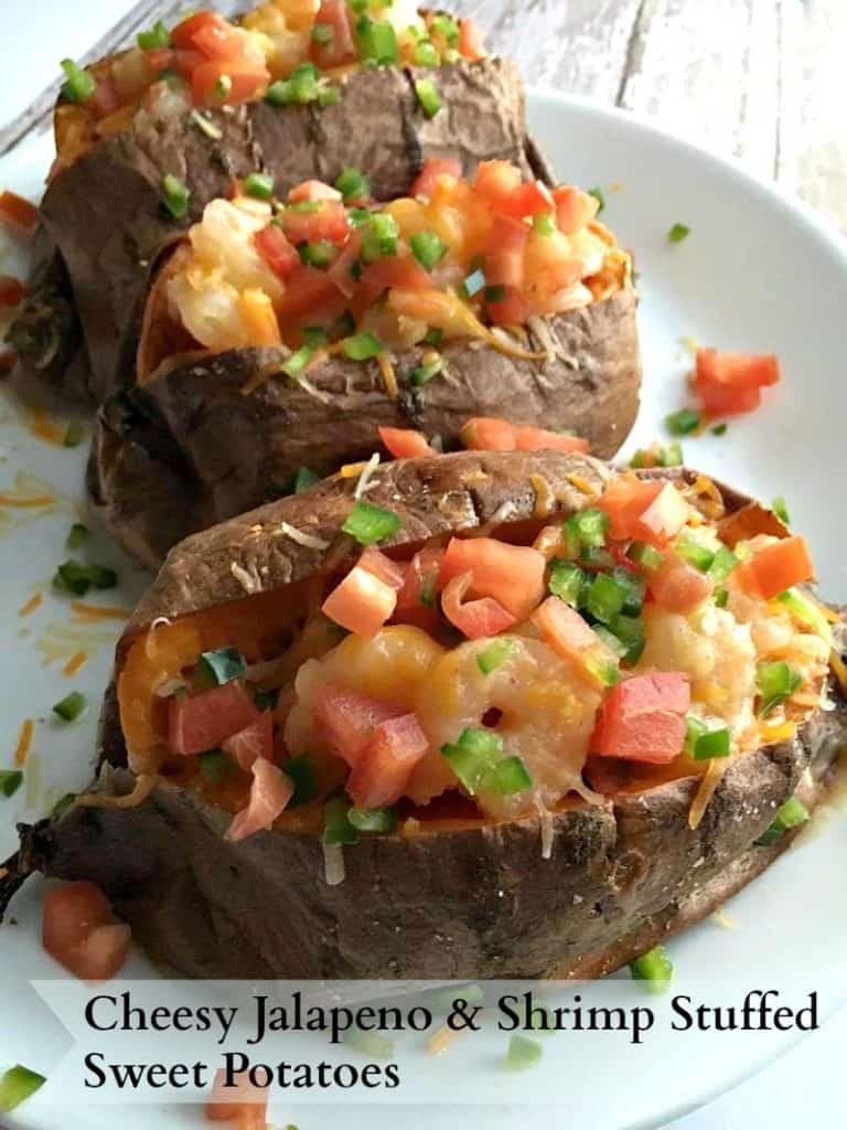 Cheesy Jalapeño & Shrimp Stuffed Sweet Potatoes