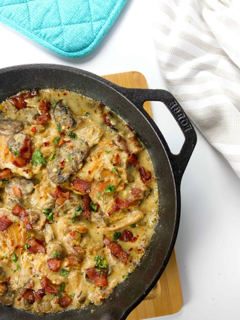 Keto Bacon Mushroom Chicken In Cream Sauce