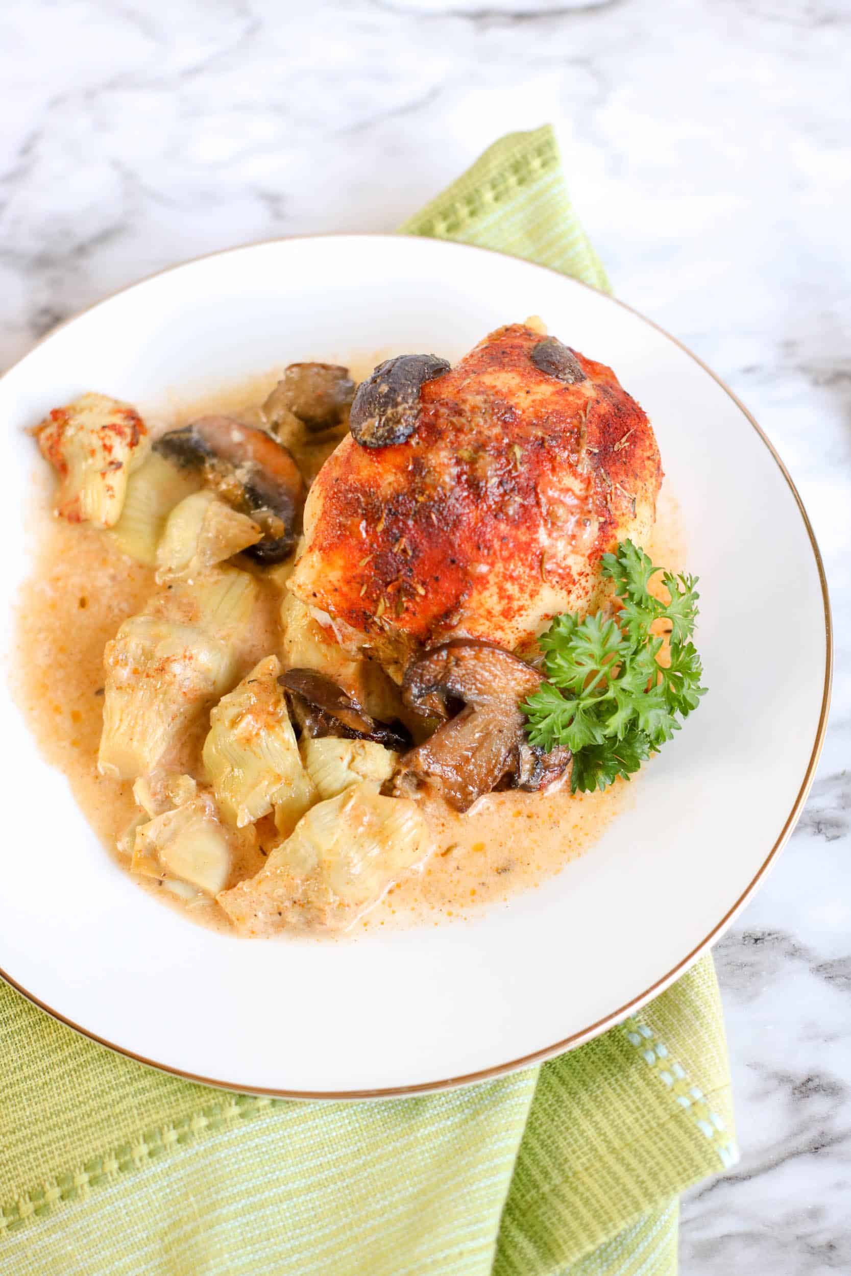 Mushroom Artichoke Chicken - Savory Baked Low Carb Recipe