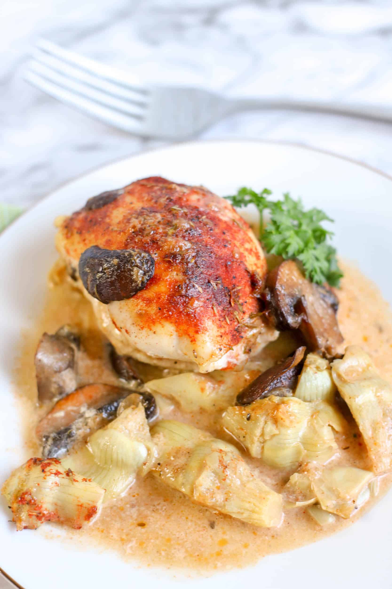 Mushroom Artichoke Chicken - Savory Baked Low Carb Recipe