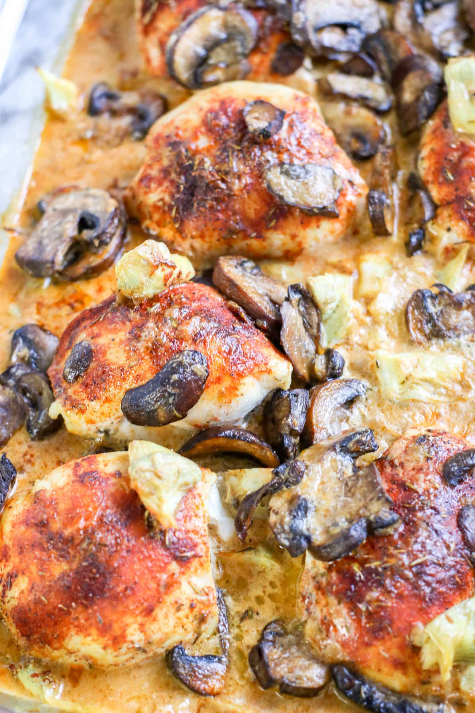 Mushroom Artichoke Chicken - Savory Baked Low Carb Recipe