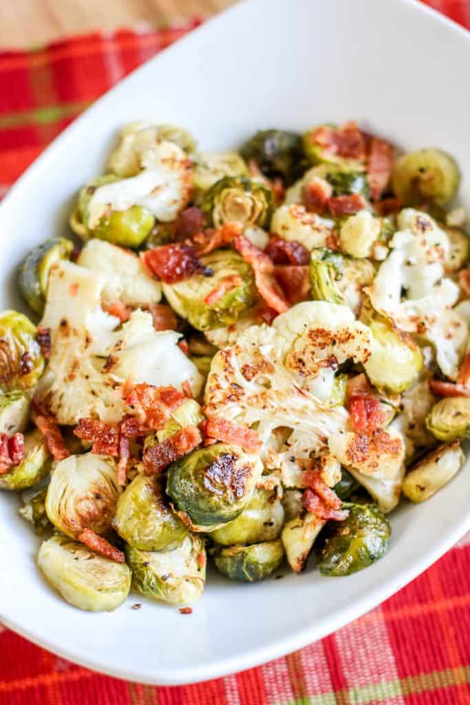 Roasted Cauliflower & Brussel Sprouts With Bacon