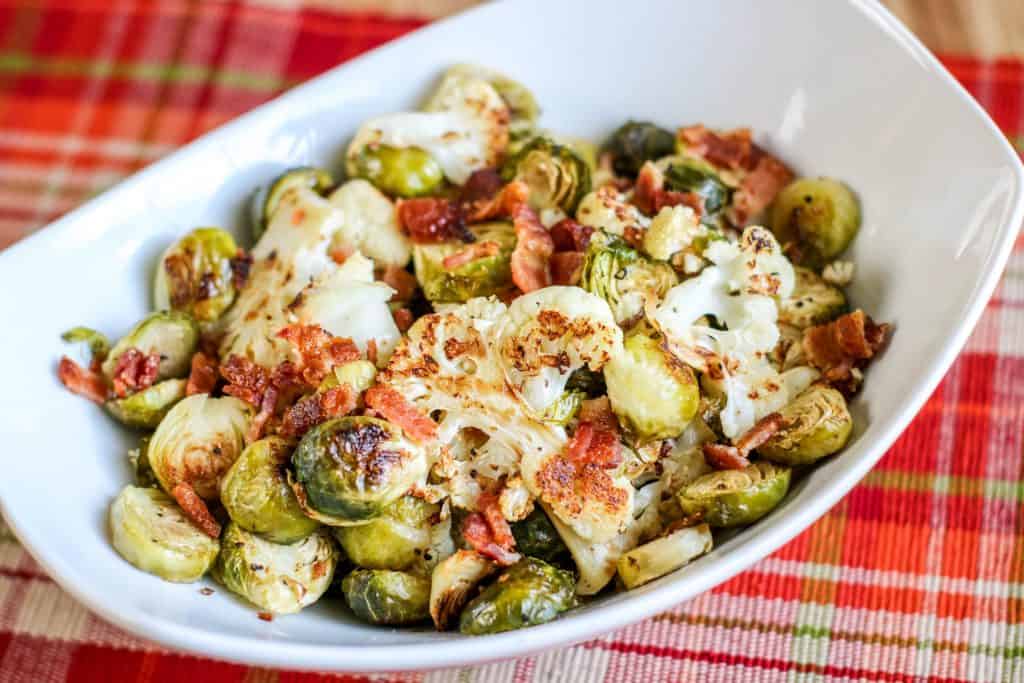 Roasted Cauliflower & Brussel Sprouts With Bacon