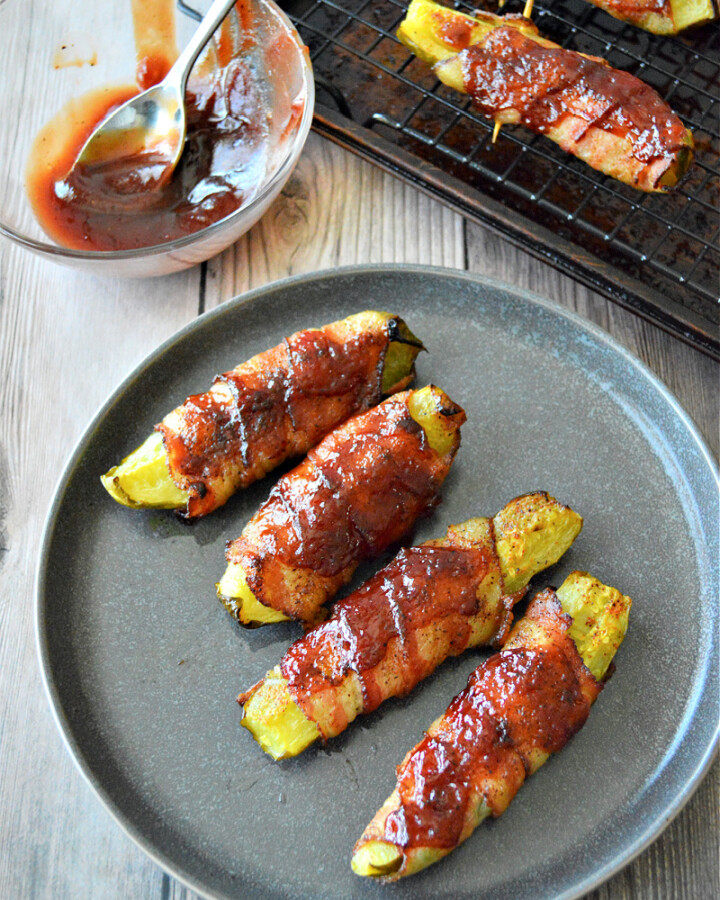 Low Carb BBQ Bacon Wrapped Pickles