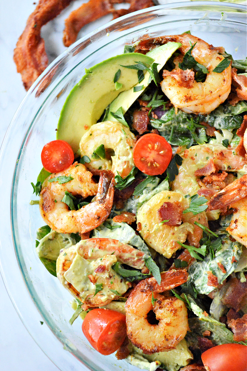 Low Carb Shrimp & Avocado Spinach Salad - Keto Lunch Ideas