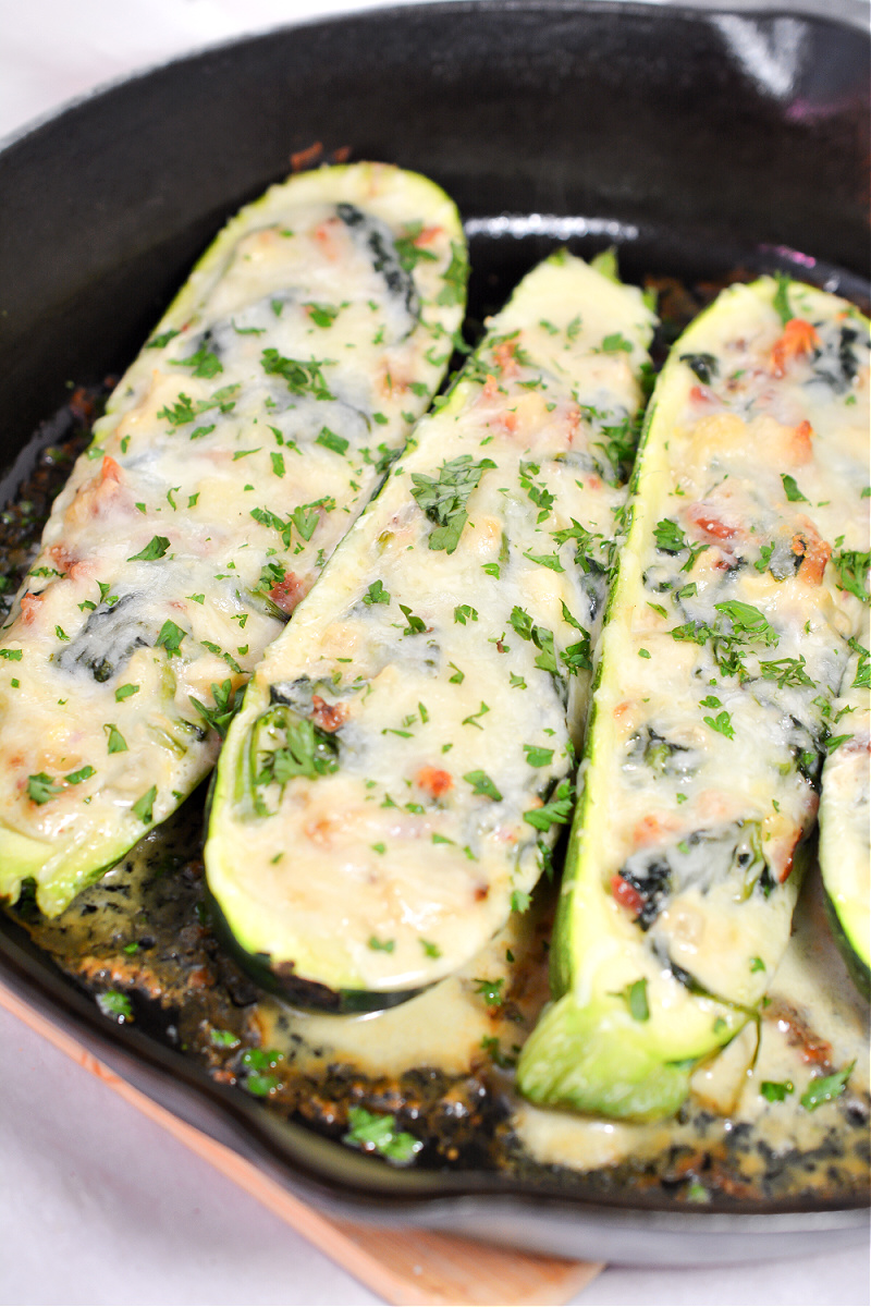 Cheesy Garlic Spinach Parmesan Zucchini Boats