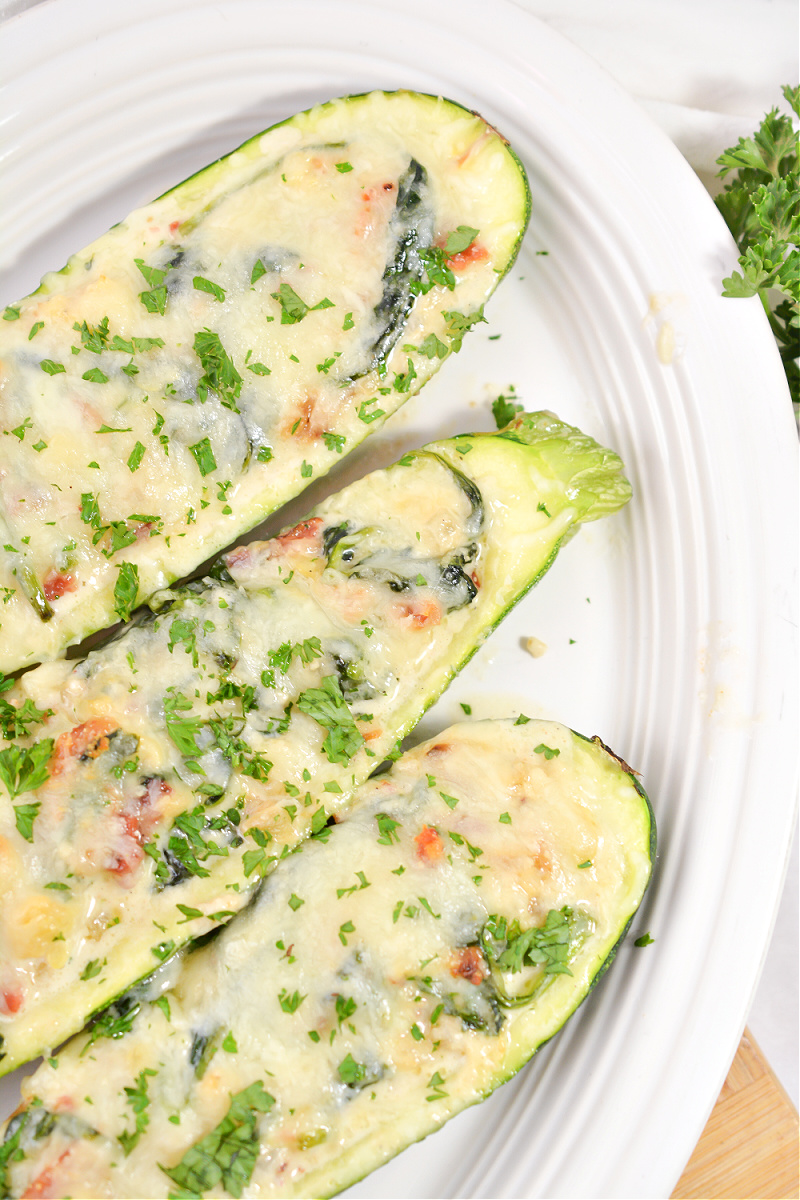 Cheesy Garlic Spinach Parmesan Zucchini Boats