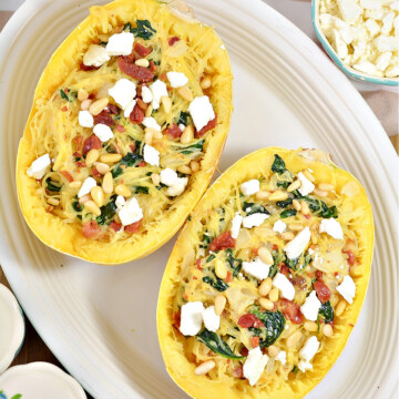 Creamy Low-Carb Garlic Spinach Feta Spaghetti Squash Boats