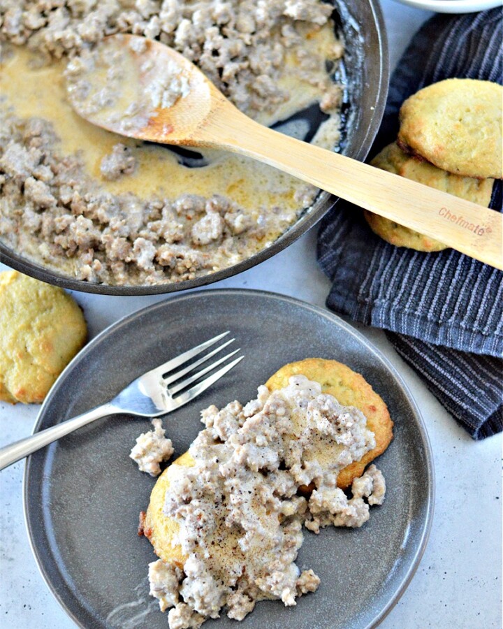 Low-Carb Sausage Gravy and Biscuits