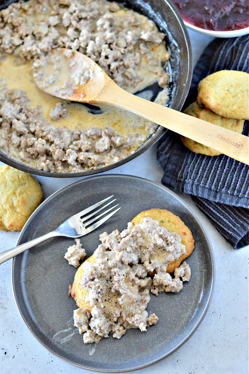 Low-Carb Sausage Gravy and Biscuits