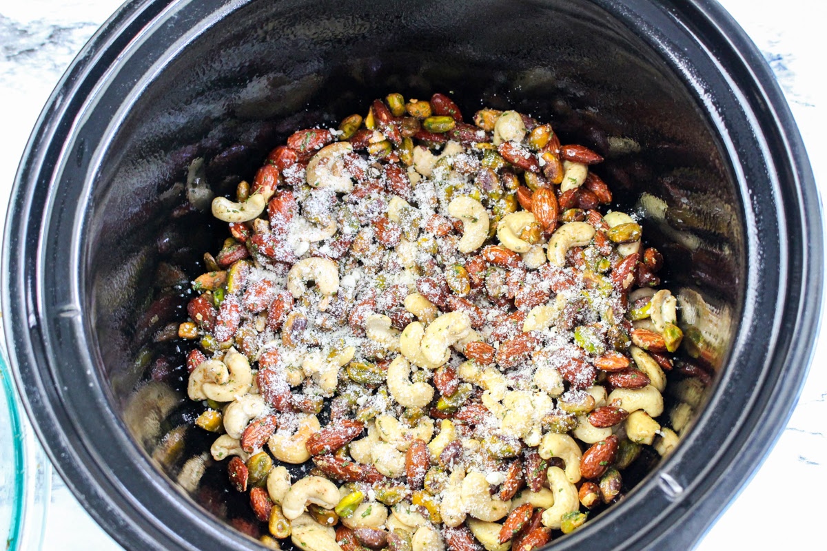 Slow Cooker Keto Snack Mix With Parmesan and Nuts