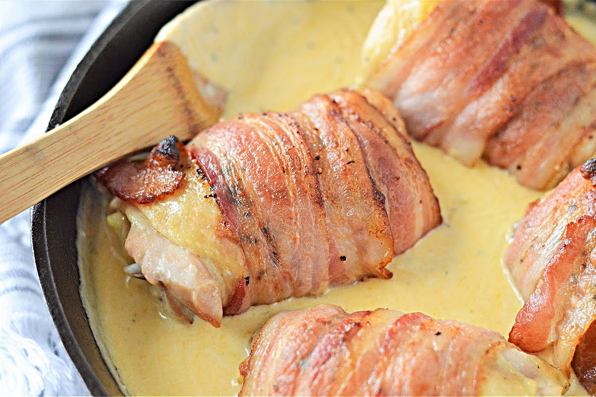 Keto Bacon-Wrapped Chicken In Cheese Sauce