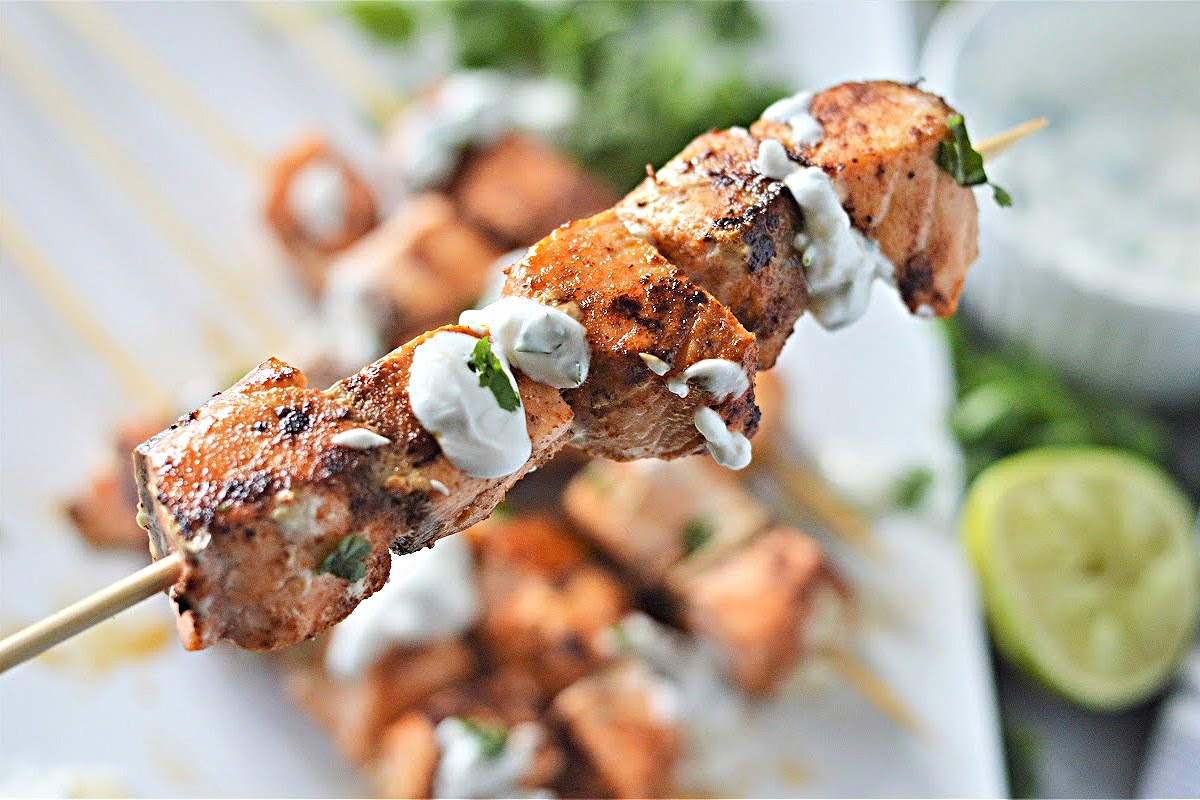 Low-Carb Cilantro Lime Salmon Skewers