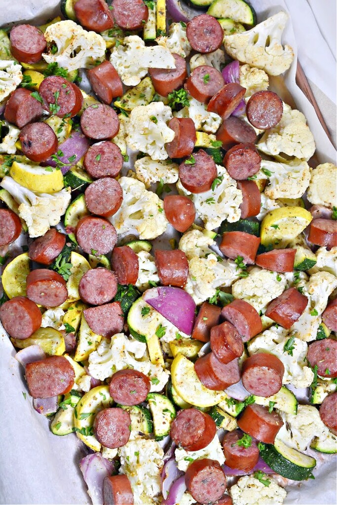 Low-Carb Sheet Pan Sausage and Veggies - Easy Healthy Dinner