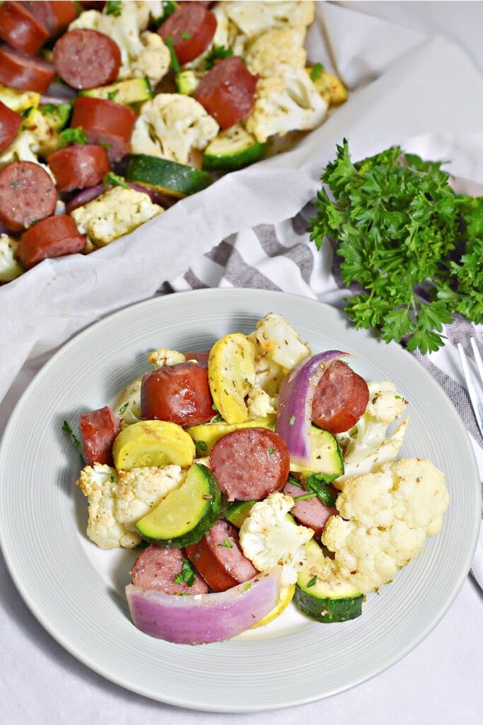 Low-Carb Sheet Pan Sausage and Veggies - Easy Healthy Dinner