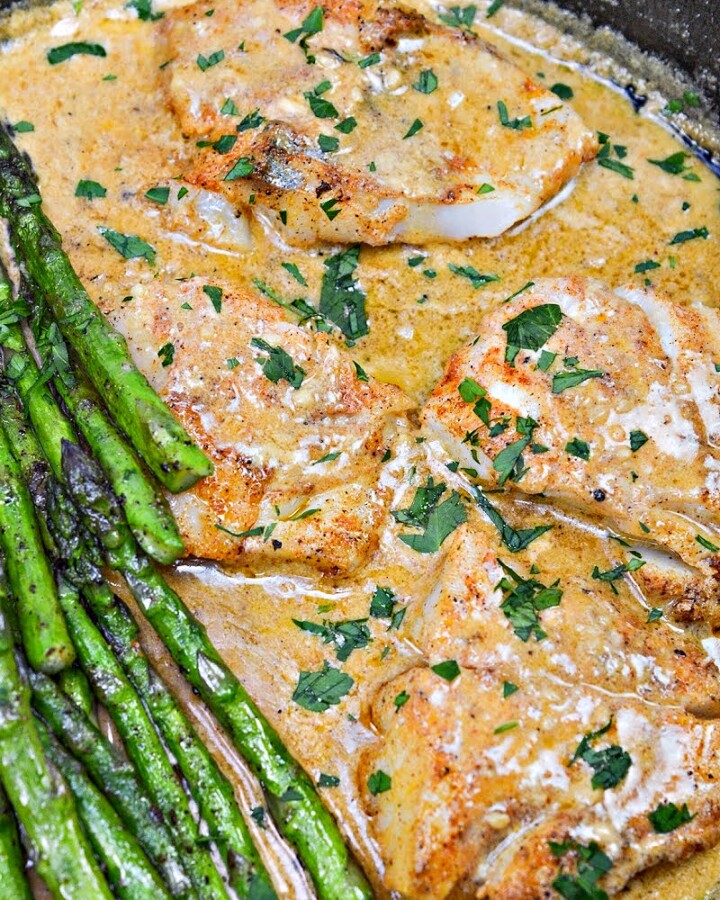 Creamy Keto Skillet Cajun Cod With Asparagus