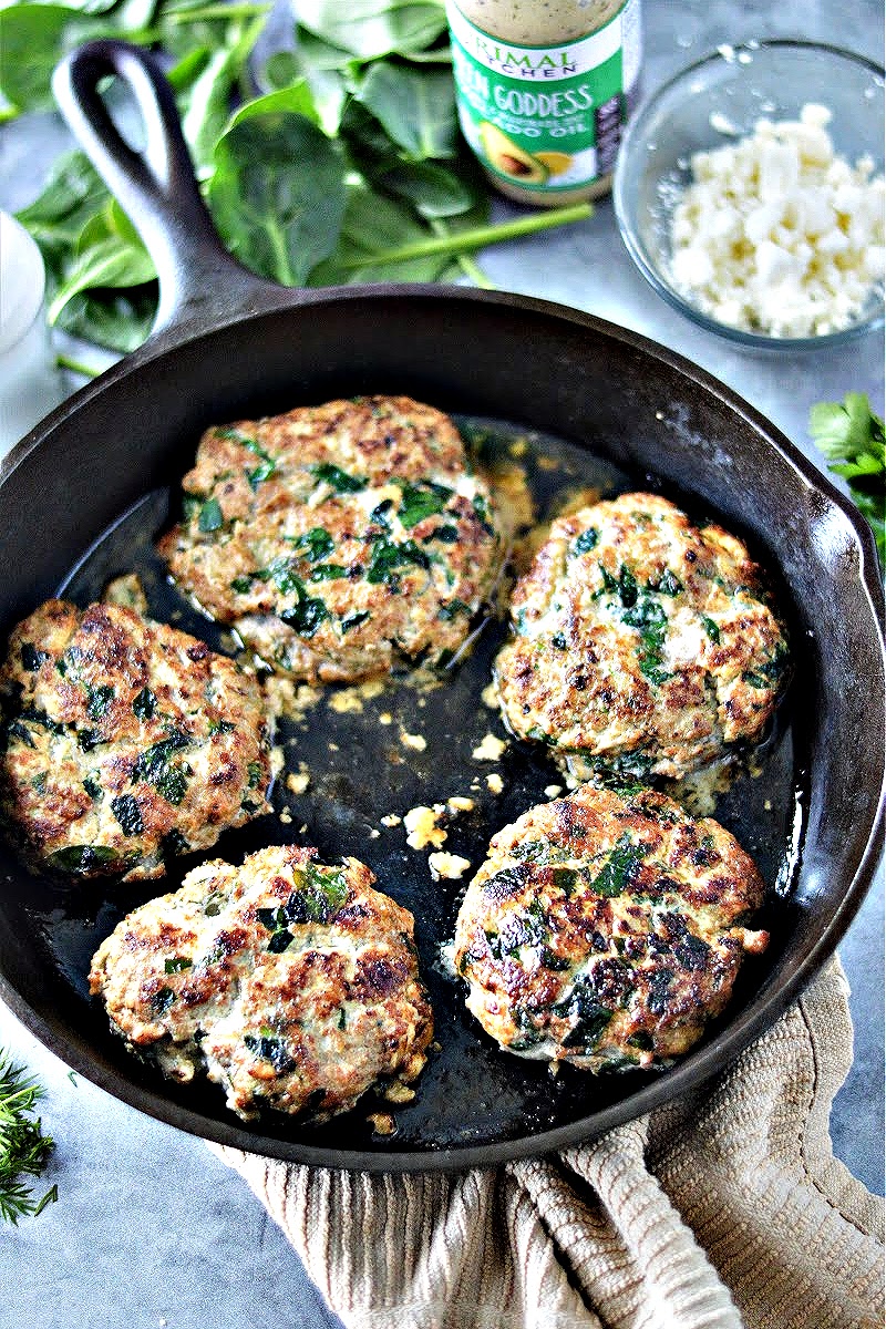 Keto Spinach Feta Turkey Burgers