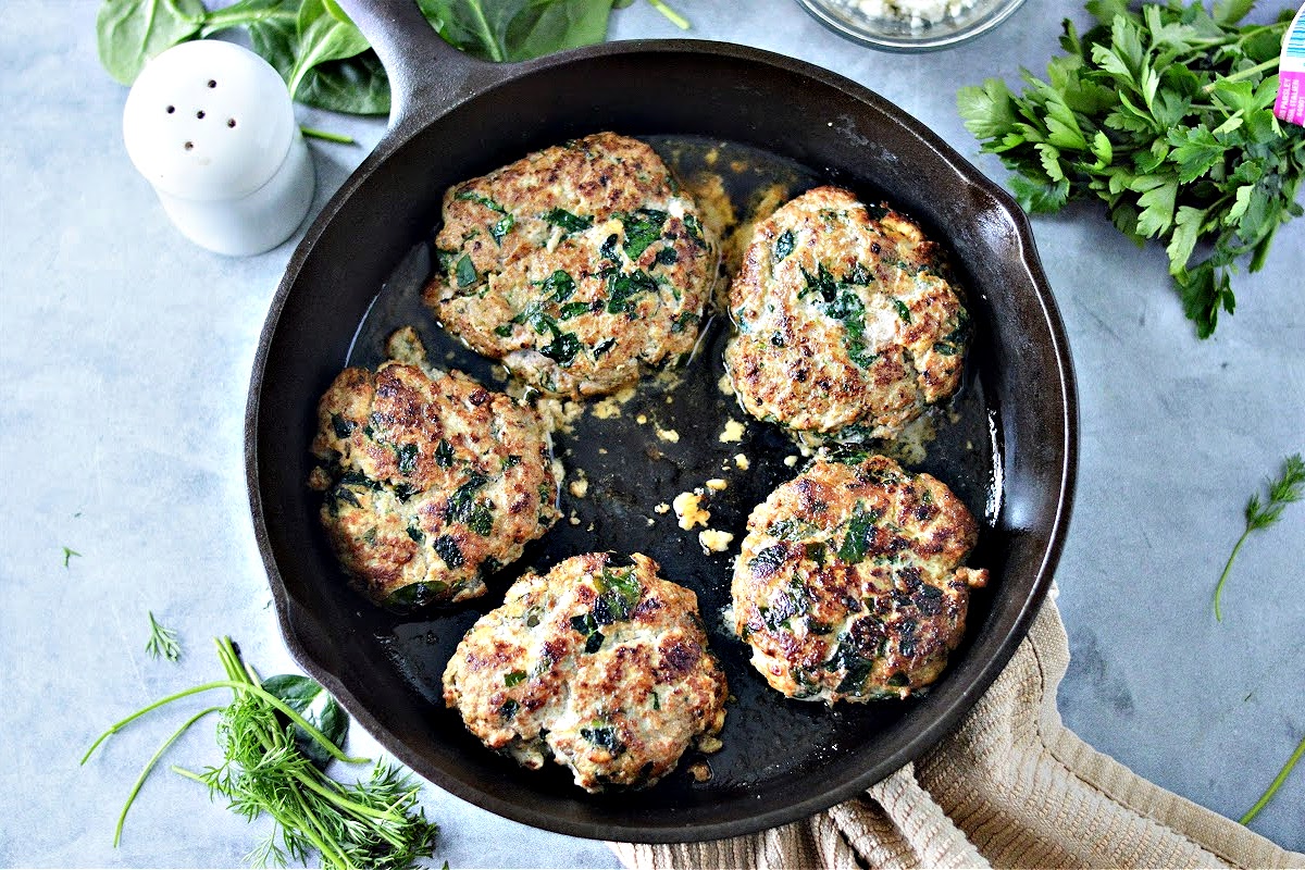 Keto Spinach Feta Turkey Burgers