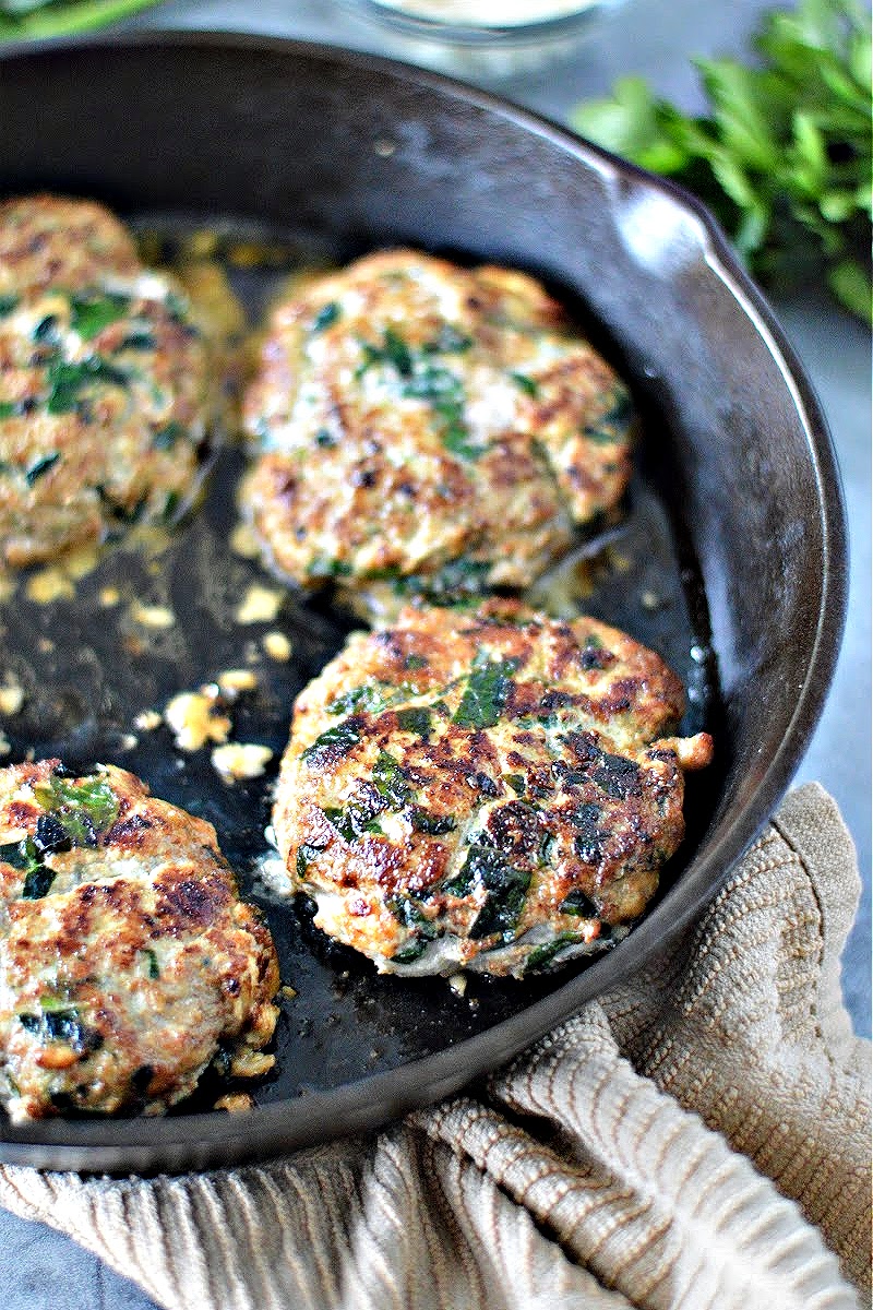 Keto Spinach Feta Turkey Burgers