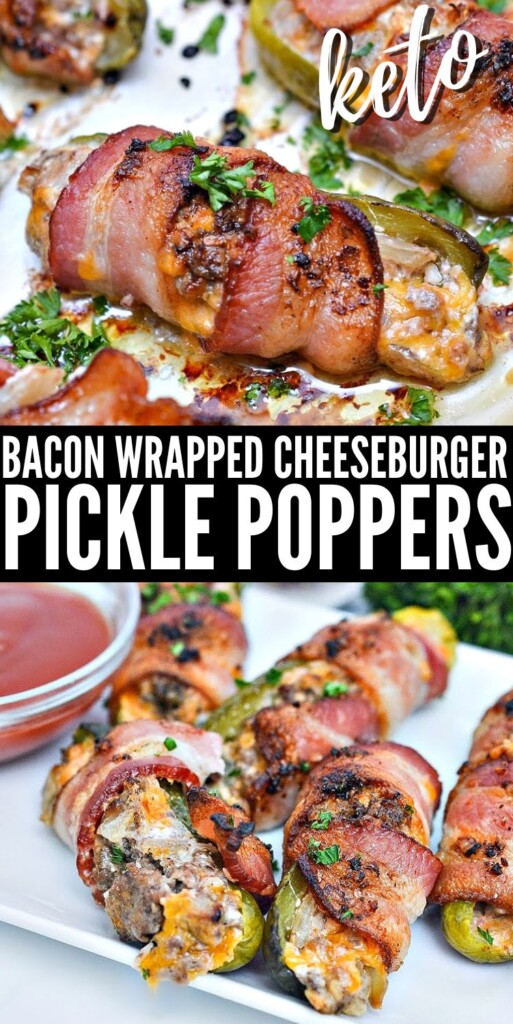 Keto BaconWrapped Cheeseburger Pickle Poppers