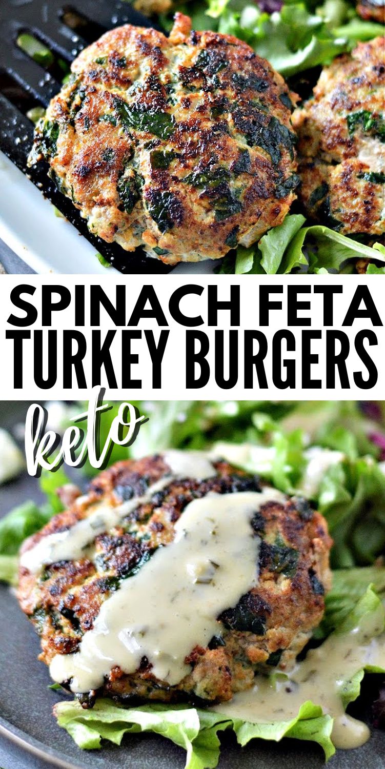 Keto Spinach Feta Turkey Burgers