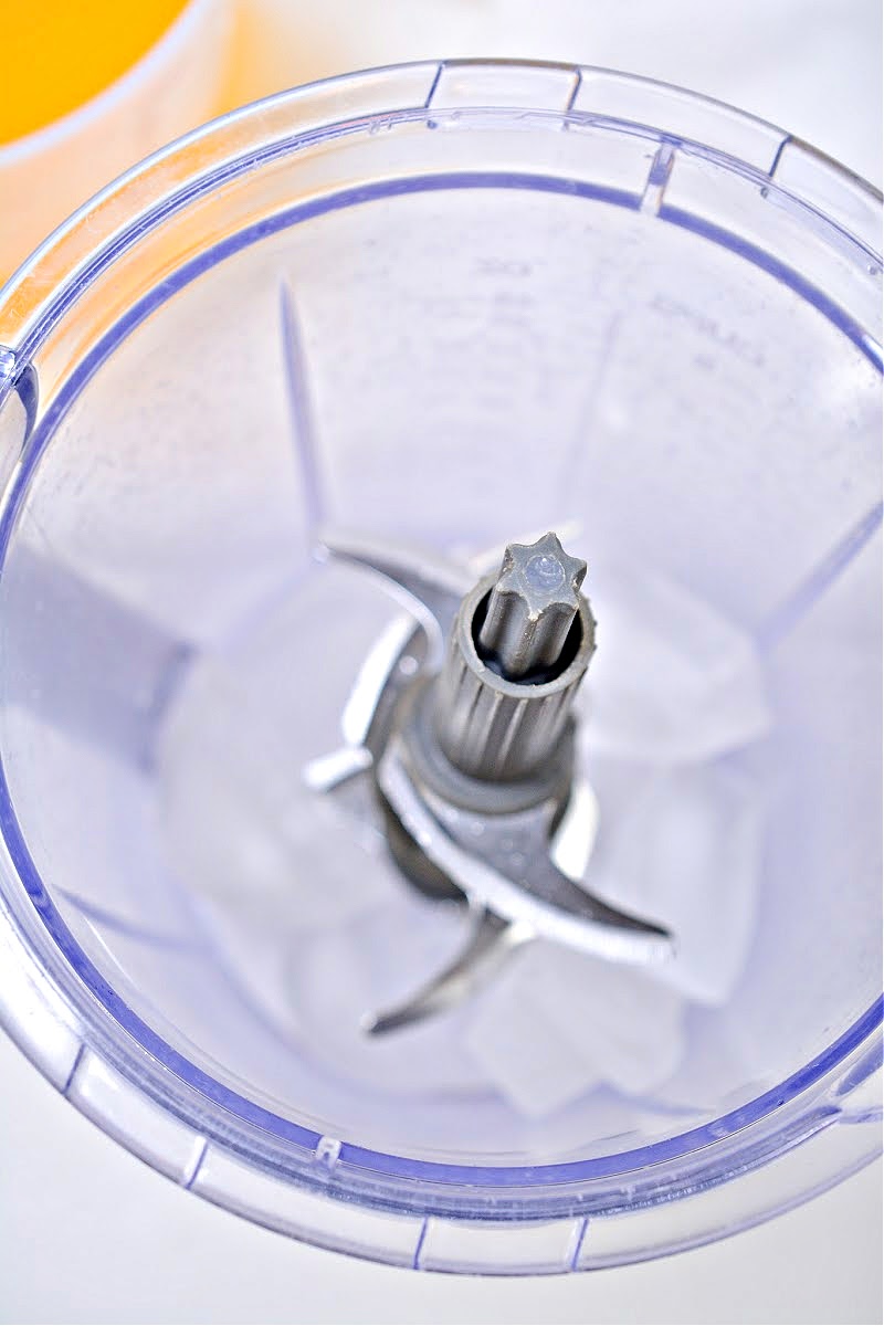 A blender with ice in it