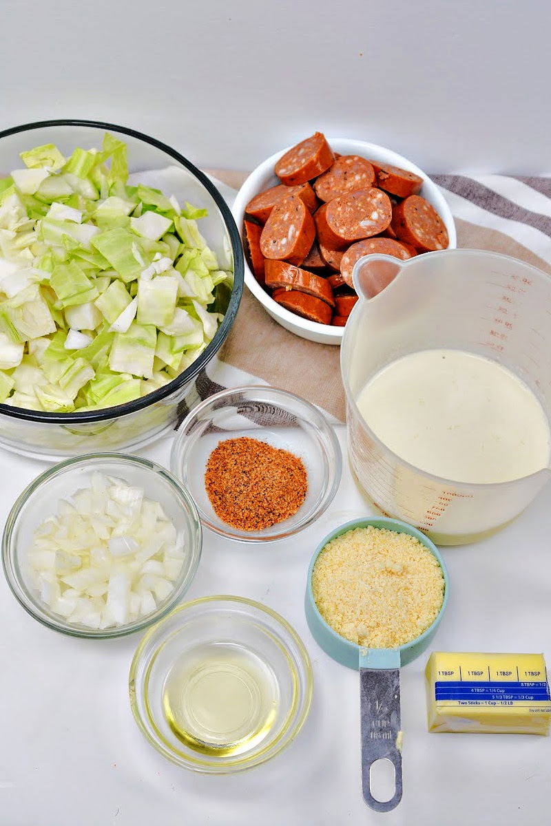 Ingredients to make Cajun cabbage alfredo