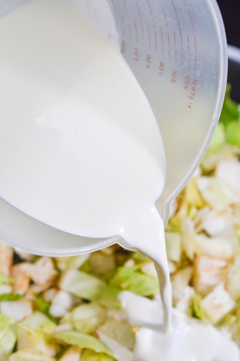 Adding cream to the skillet