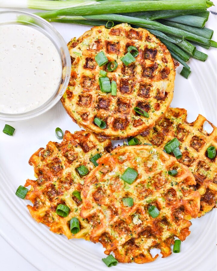 Keto Cheesy Broccoli and Cauliflower Waffles