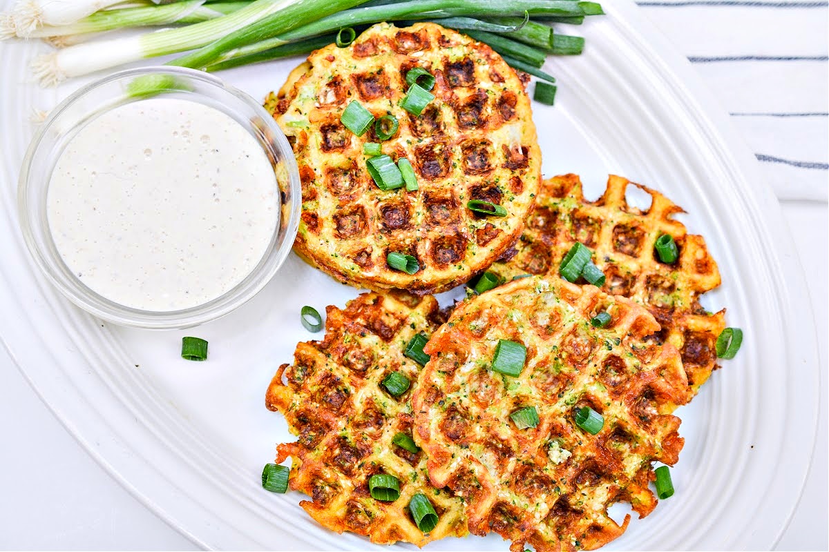Keto Cheesy Broccoli and Cauliflower Waffles