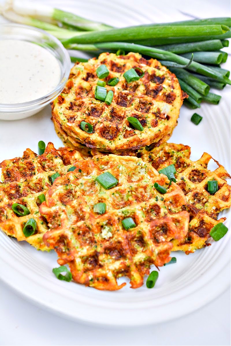 Keto Cheesy Broccoli and Cauliflower Waffles