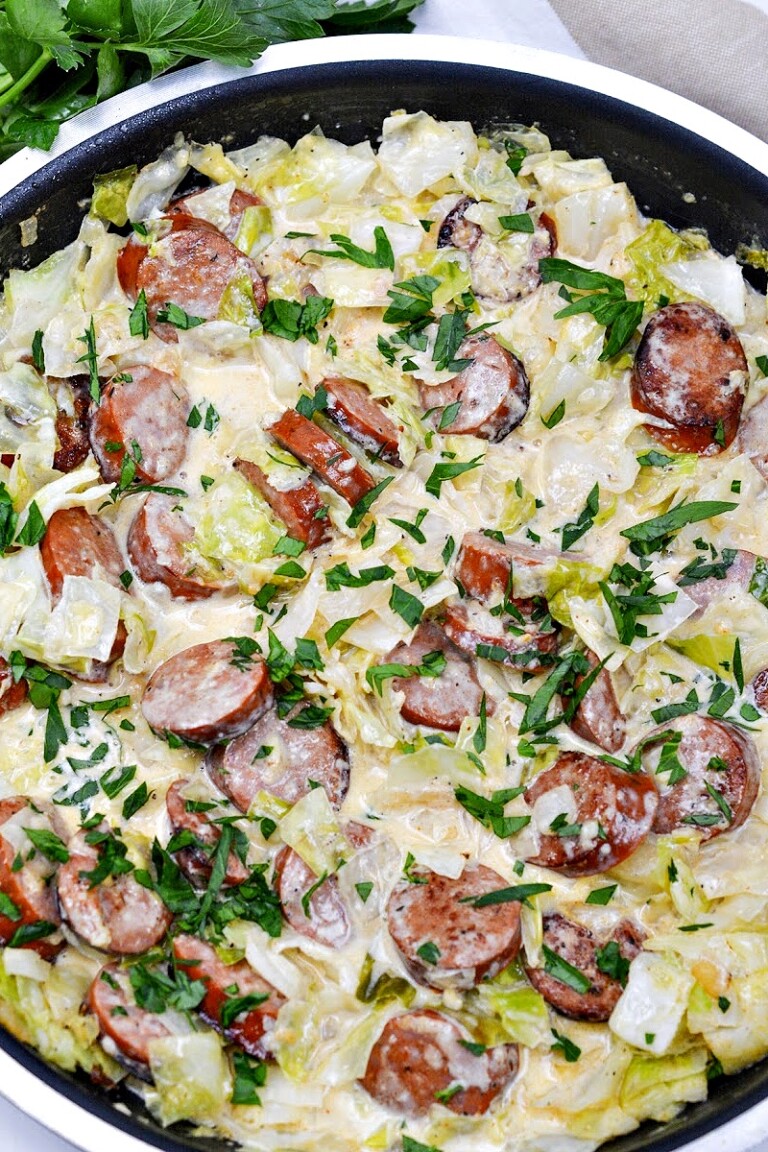 Keto TikTok Cajun Sausage Cabbage Alfredo