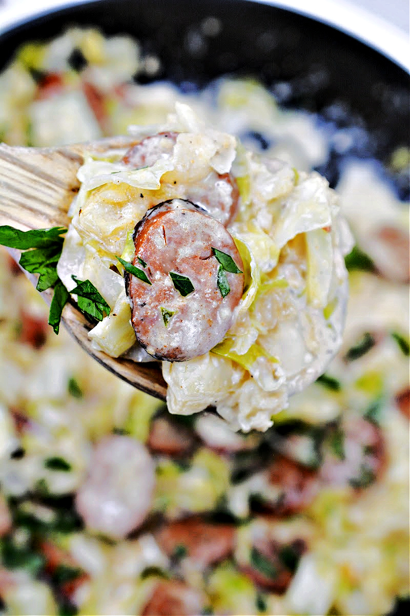 Keto TikTok Cajun Sausage Cabbage Alfredo
