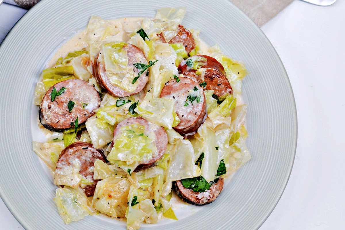 Keto TikTok Cajun Sausage and Cabbage Alfredo
