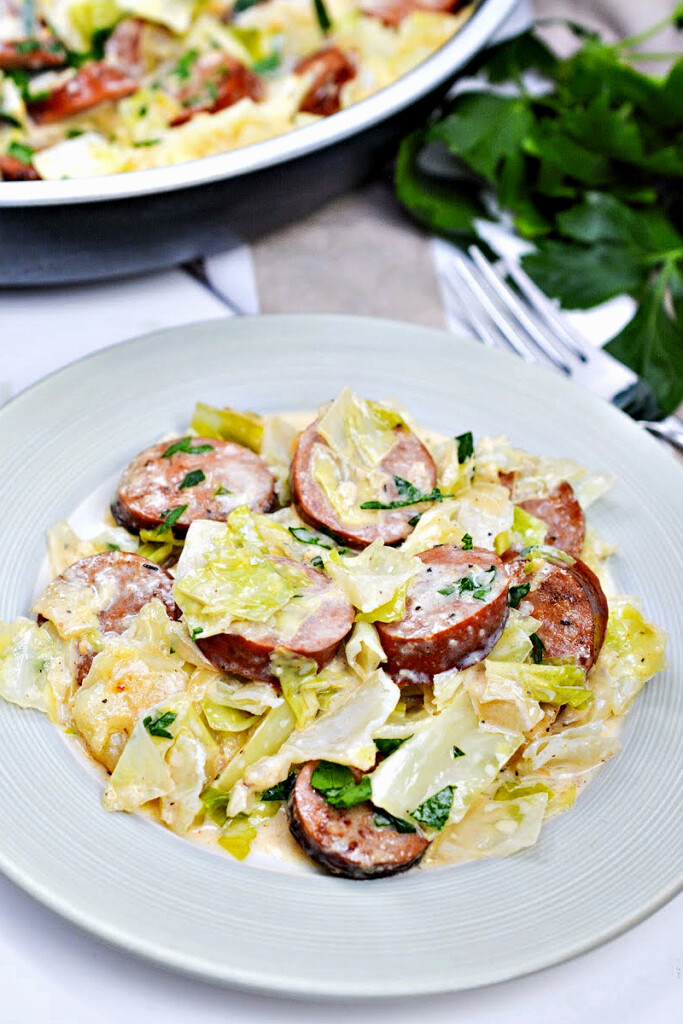 Keto TikTok Cajun Sausage Cabbage Alfredo