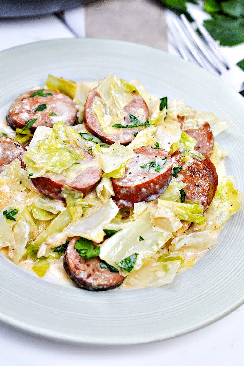 Keto TikTok Cajun Sausage and Cabbage Alfredo