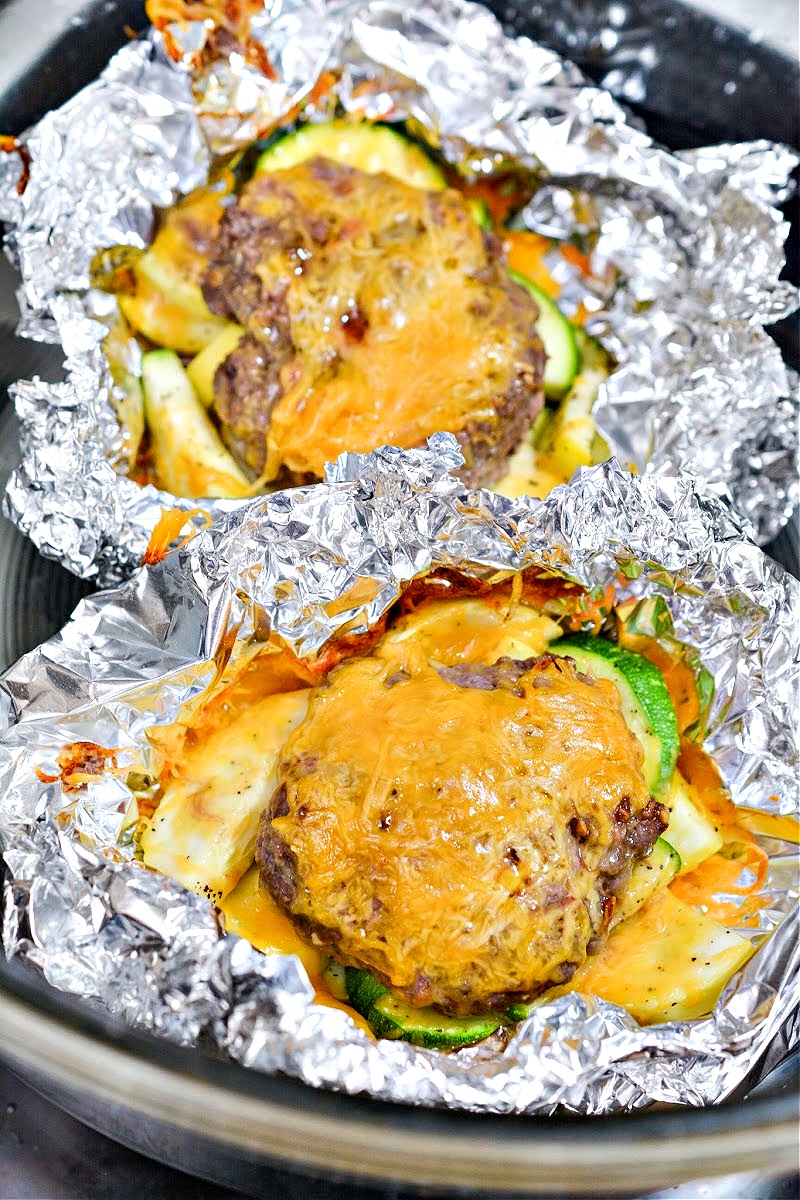 Keto Air Fryer Cheeseburger foil packet