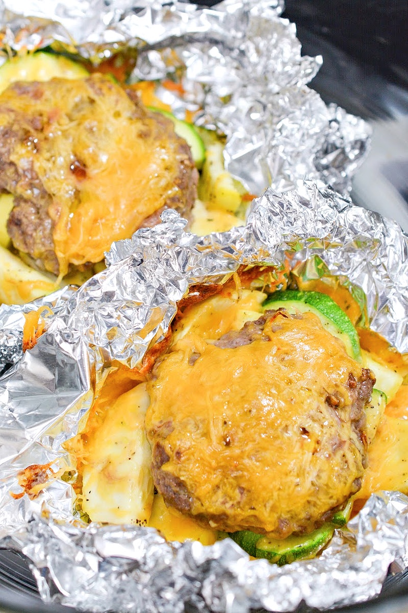 Keto Air Fryer Cheeseburger foil packet