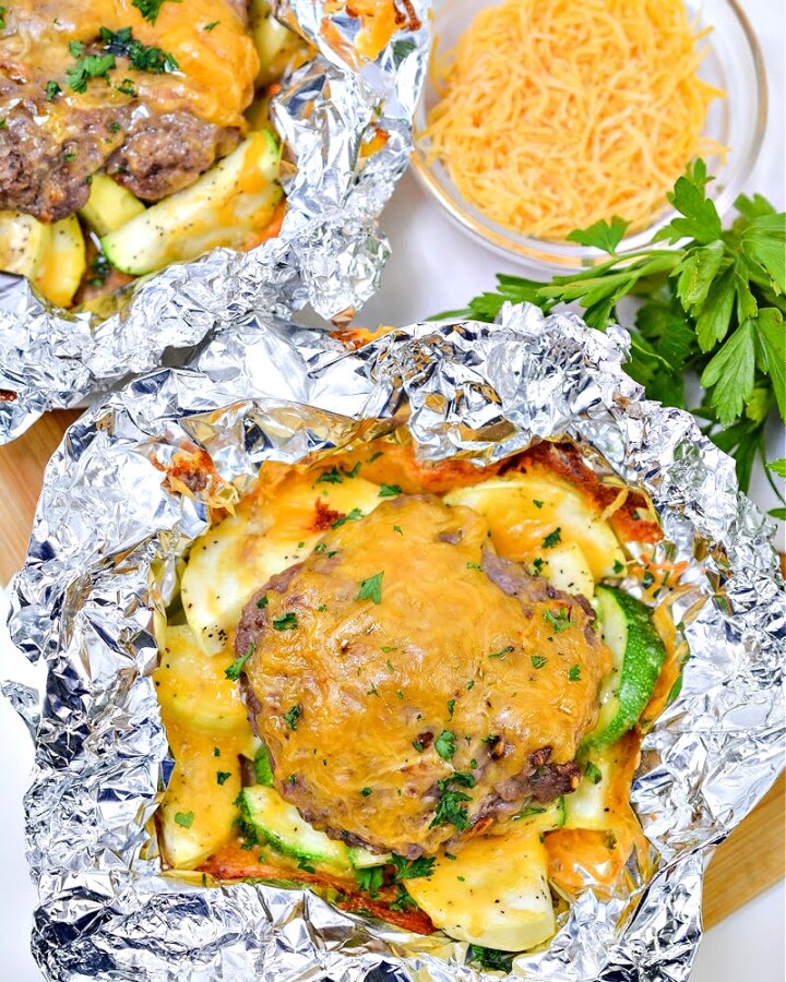 Keto Air Fryer Cheeseburger foil packet