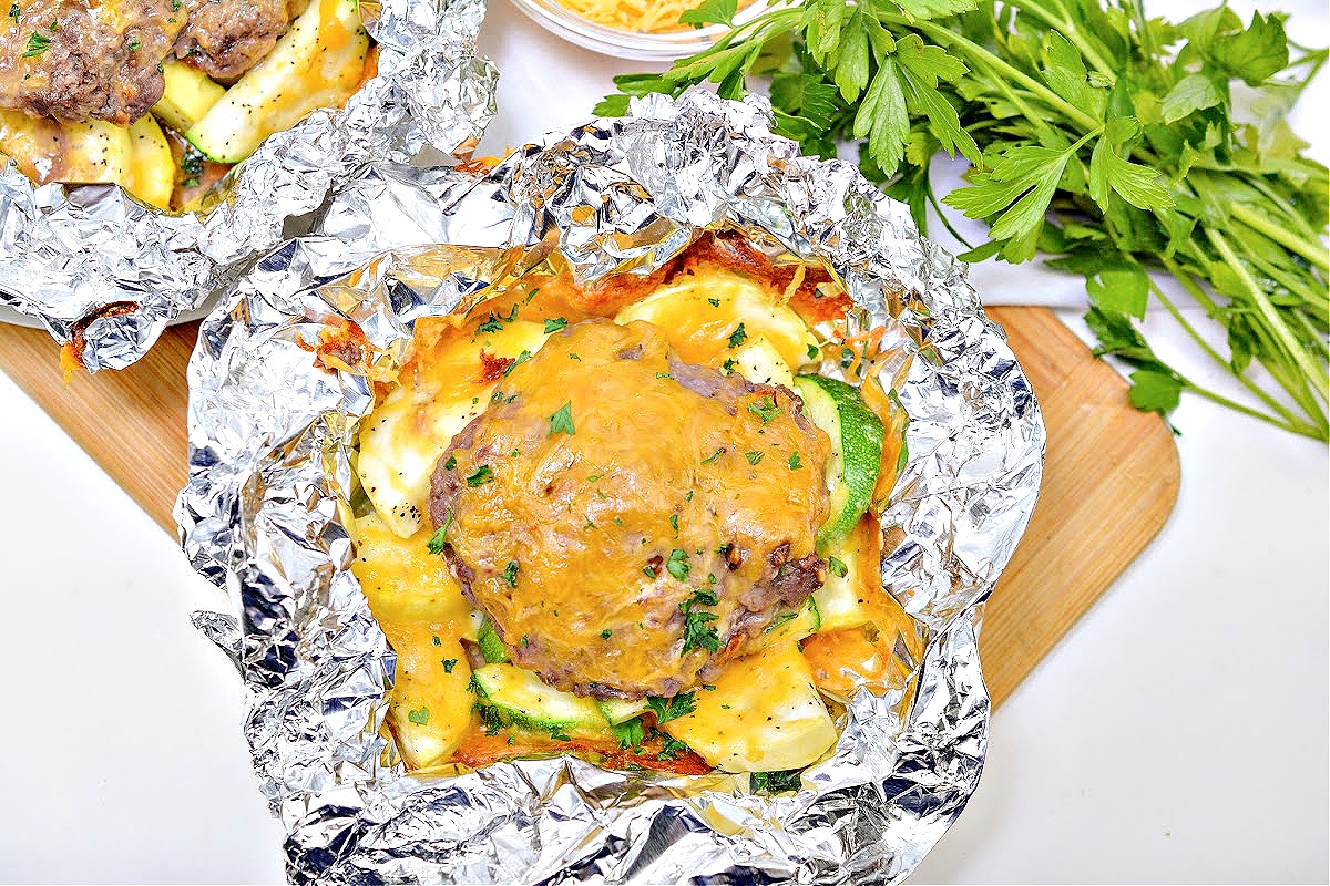 Keto Air Fryer Cheeseburger foil packet