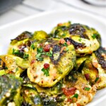 A plate of Keto Smashed Brown Butter Brussels Sprouts