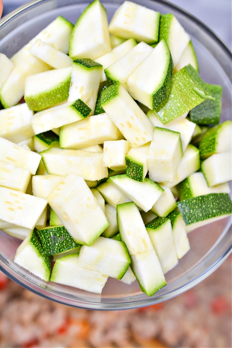 A bowl of zucchini for Keto Zucchini Breakfast Hash