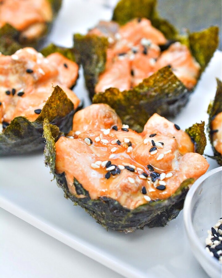 Salmon Sushi Nori Cups on a plate