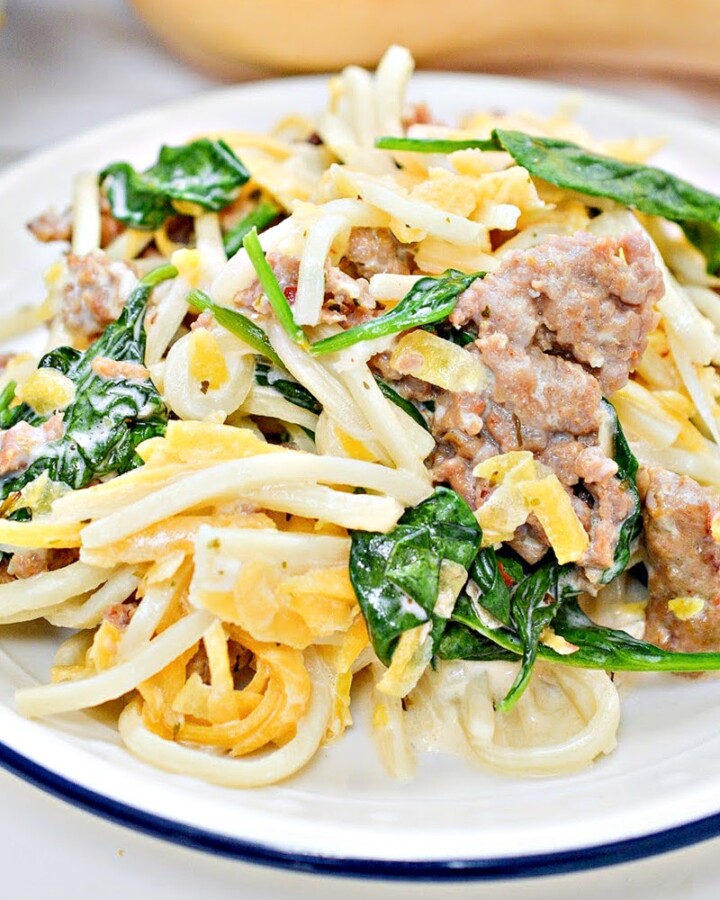 Low-Carb Butternut Squash Palmini Noodles With Sausage