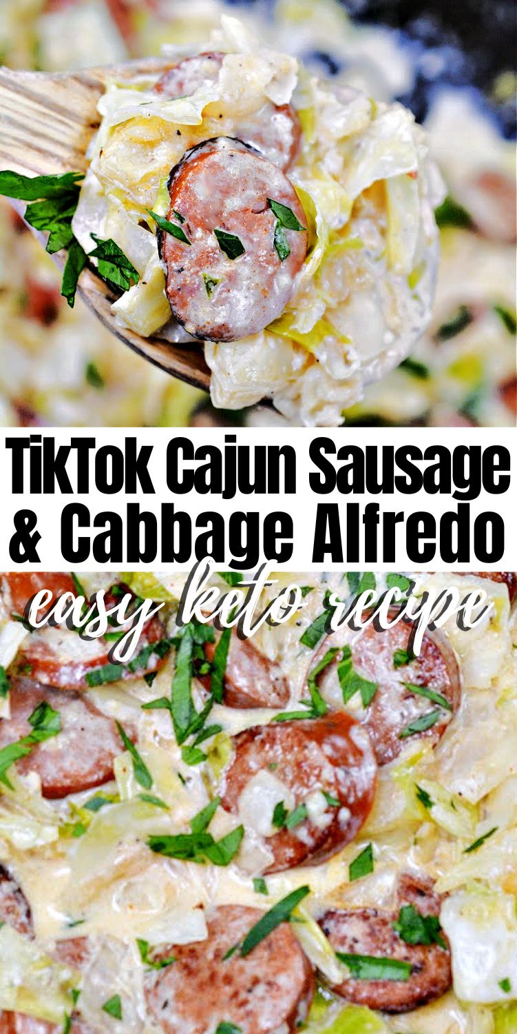 Keto TikTok Cajun Sausage Cabbage Alfredo

