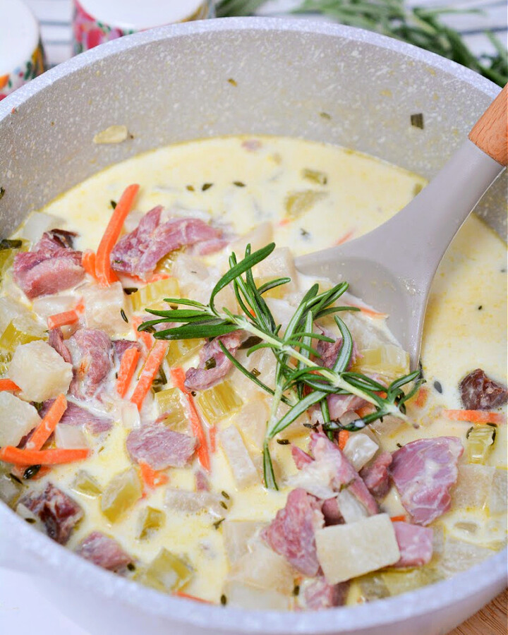 Creamy Keto Ham Bone and Veggie Soup