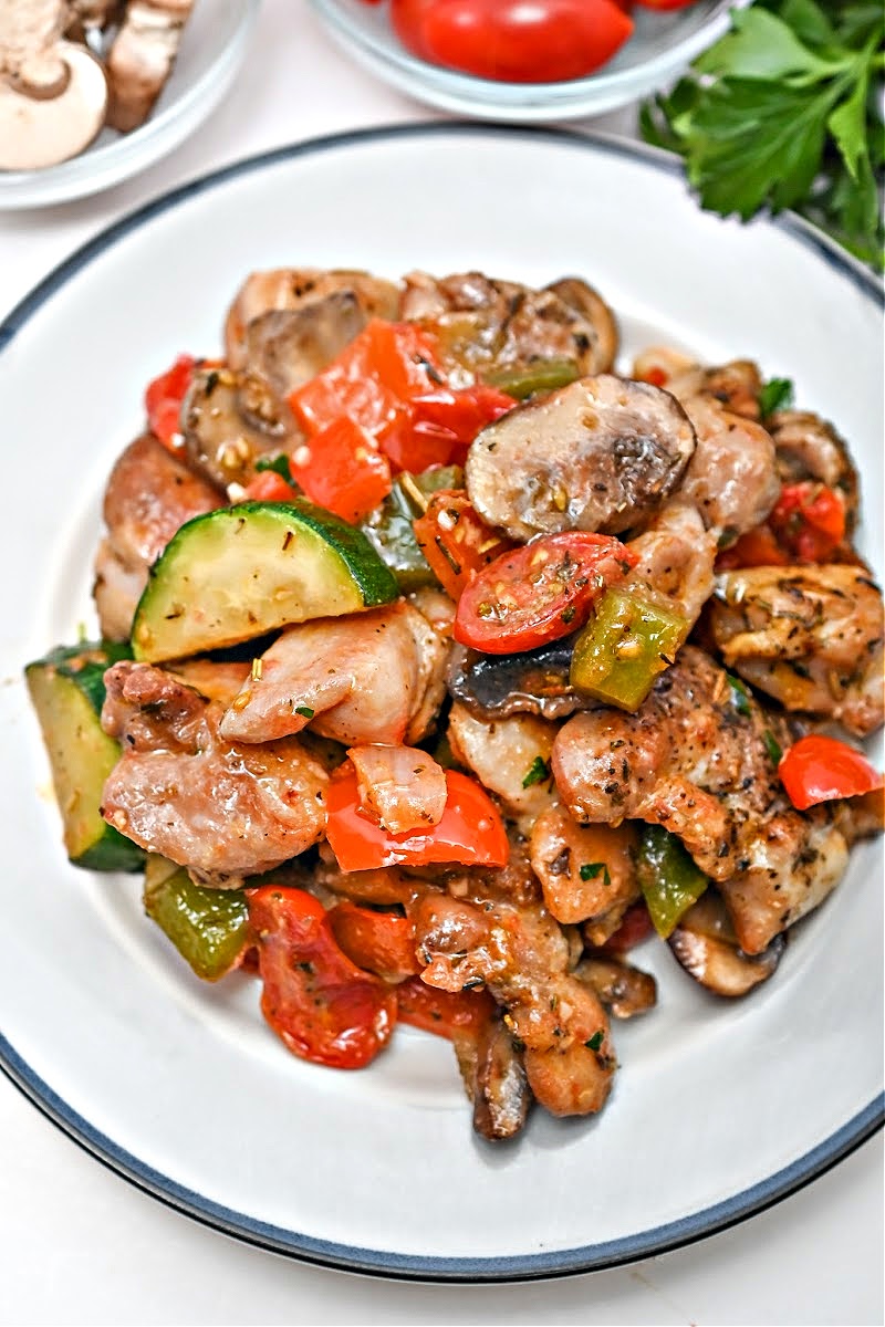 Keto Italian Chicken Skillet on a white plate