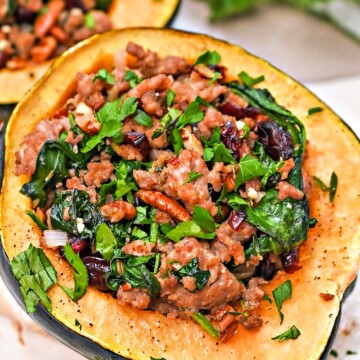 Low Carb Acorn Squash With Sausage and Cranberries