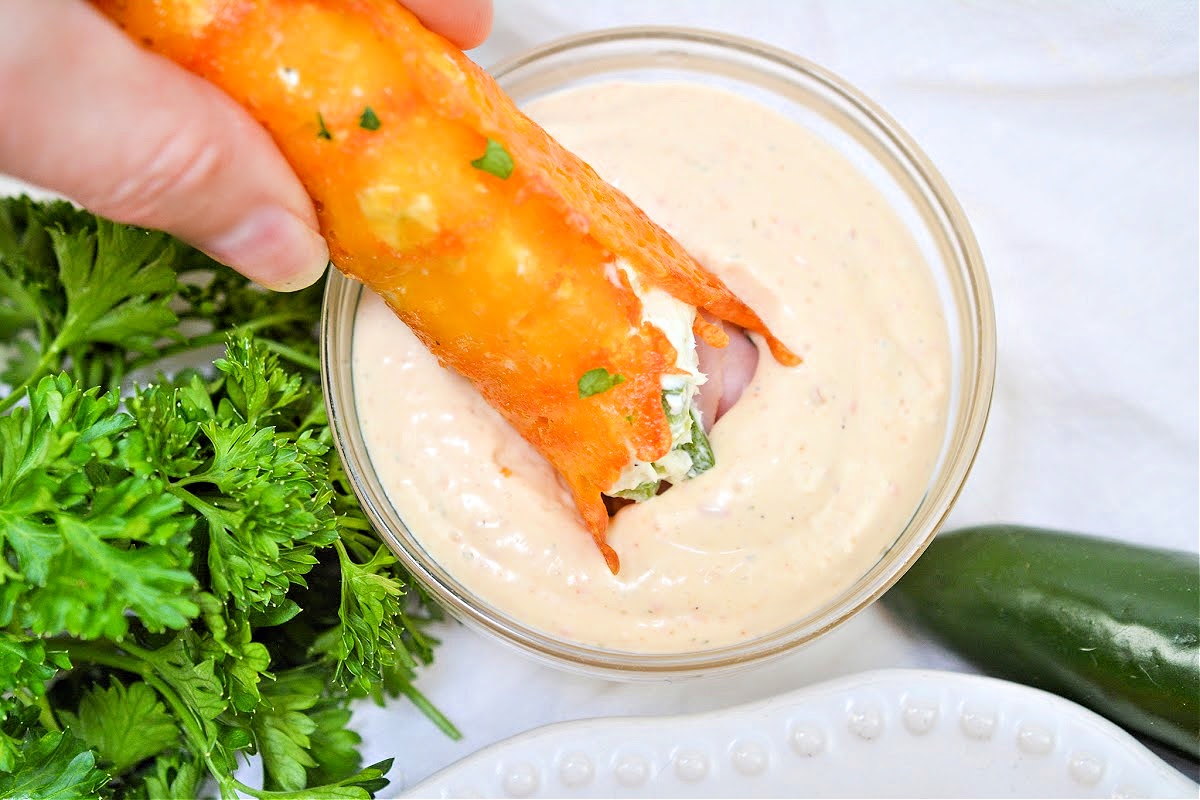 Dipping Roll Ups in sauce