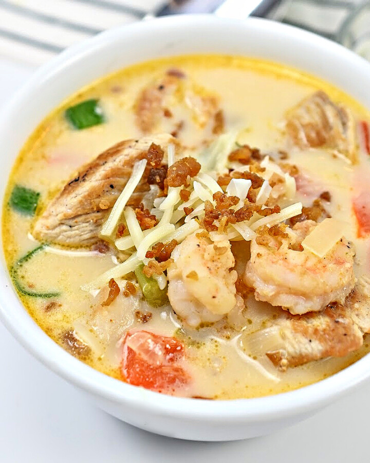 Keto Cajun Chicken and Shrimp Soup